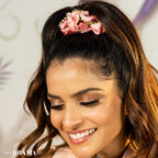 Large Dual color Silk Satin Scrunchy with Gota Patti - Pink & Peach