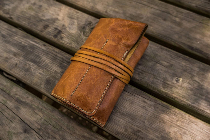 Leather Pen Roll - Rustic Brown