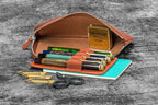 Leather Slip-N-Zip 4 Slots Zippered Pen Pouch - Pueblo Cognac
