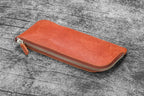 Leather Slip-N-Zip 4 Slots Zippered Pen Pouch - Pueblo Cognac