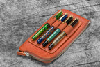 Leather Slip-N-Zip 4 Slots Zippered Pen Pouch - Pueblo Cognac