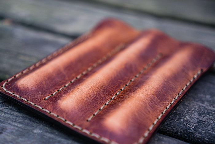 Leather Triple Fountain Pen Case / Pen Pouch - Crazy Horse Tan