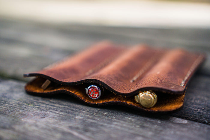 Leather Triple Fountain Pen Case / Pen Pouch - Crazy Horse Tan