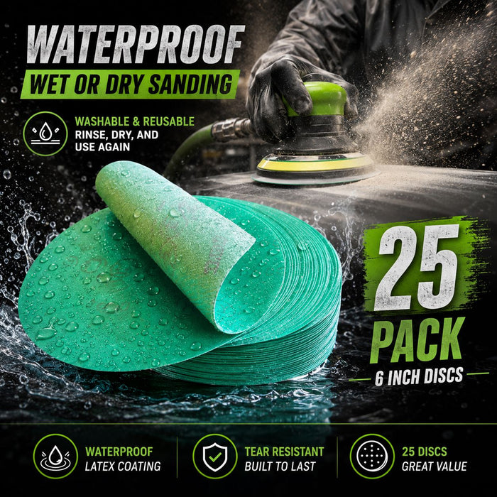 LiME LiNE 6” Waterproof Sanding Discs - Hook & Loop 25 Pc Reusable Discs