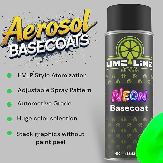LiME LiNE Automotive Bright 90s Neon Basecoat Aerosols - Fast Drying Spray Paint for Custom Paint & DIY Projects - Must Be Clearcoated