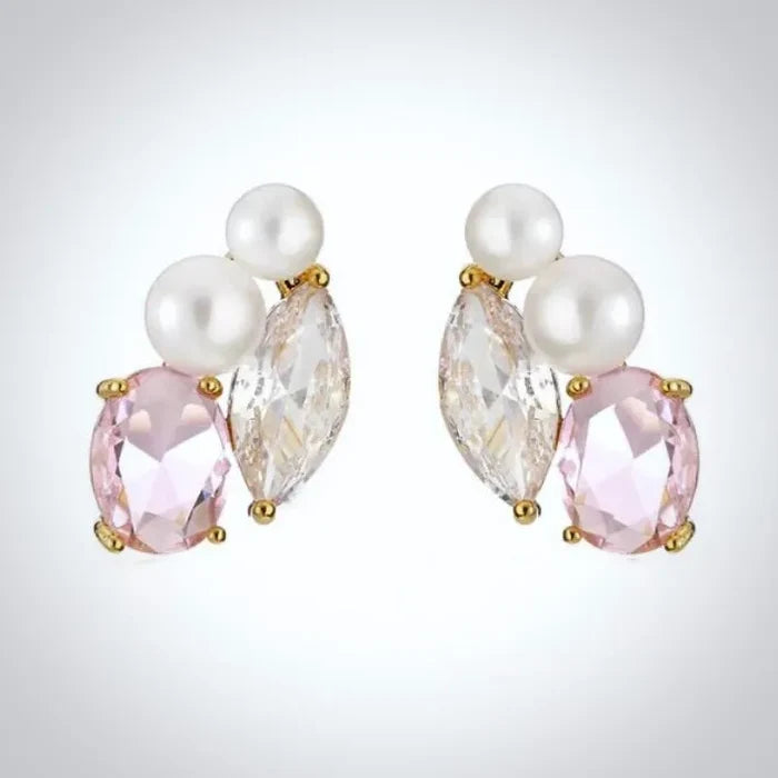 Wedding Jewelry - Pearl and Pink CZ Bridal Stud Earrings