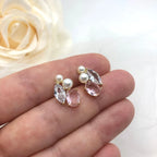 Wedding Jewelry - Pearl and Pink CZ Bridal Stud Earrings
