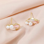 Wedding Jewelry - Pearl and Pink CZ Bridal Stud Earrings