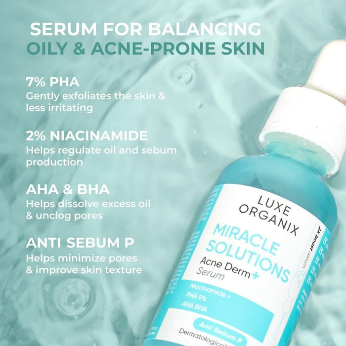 Luxe Organix Miracle Solutions Acne Derm+ Serum 30ml سيروم لوكس أورجانيكس ميراكل سوليوشنز لعلاج حب الشباب والبشرة - Princess Cosmetics Qatar