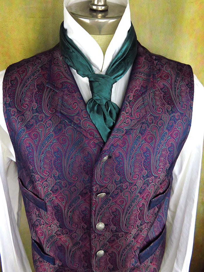 Men's Brocade Vest - Berry and Olive Paisley