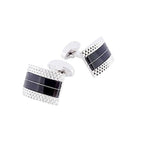 T.M.J men's D-shaped cufflinks with plain metal design and black enamel center detail