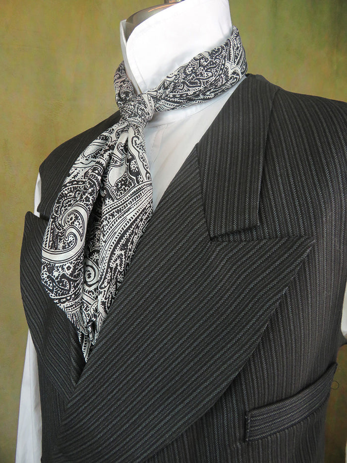 Men's Double Breasted Vest - Black and Charcoal Grey Alternating Stripe