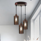 Metal Barrel Cage 3 Head Pendant Light in Rustic Red ~3921