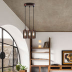 Metal Barrel Cage 3 Head Pendant Light in Rustic Red ~3921