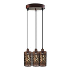 Metal Barrel Cage 3 Head Pendant Light in Rustic Red ~3921