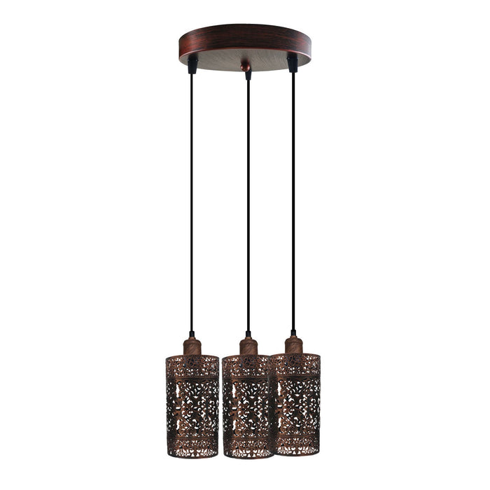 Metal Barrel Cage 3 Head Pendant Light in Rustic Red ~3921