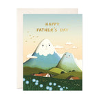 Father's Day card with mountains and a cloud, featuring 'Happy Father's Day' text.