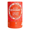 An 80g cardboard tube of cinnamon and patchouli scented natural dedorant.