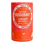 An 80g cardboard tube of cinnamon and patchouli scented natural dedorant.
