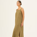 Olive Khaki Linen Fugue Dress - Linen Tales Global