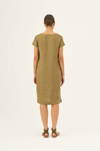 Olive Khaki Linen Goldenrod Dress - Linen Tales Global