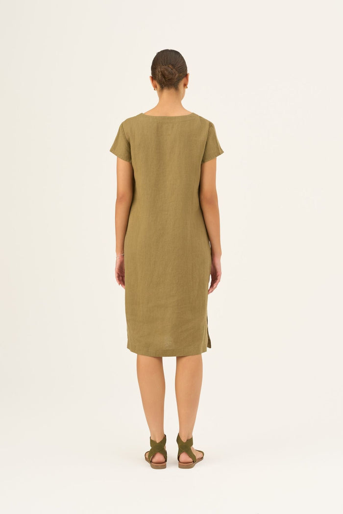Olive Khaki Linen Goldenrod Dress - Linen Tales Global