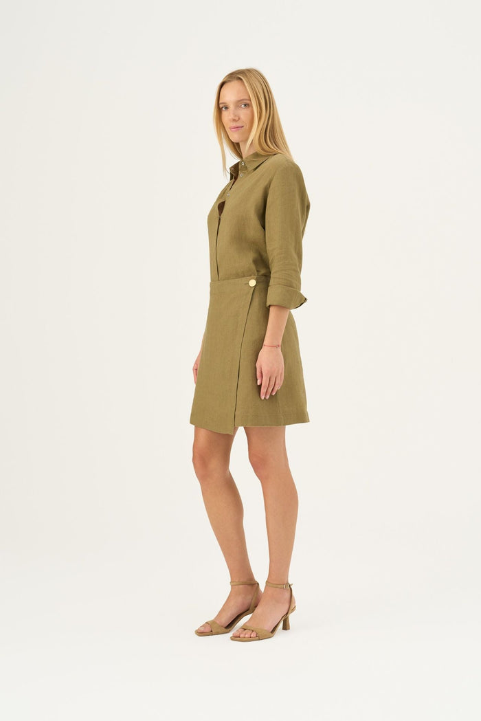 Olive Khaki Linen Lumen Skirt - Linen Tales Global
