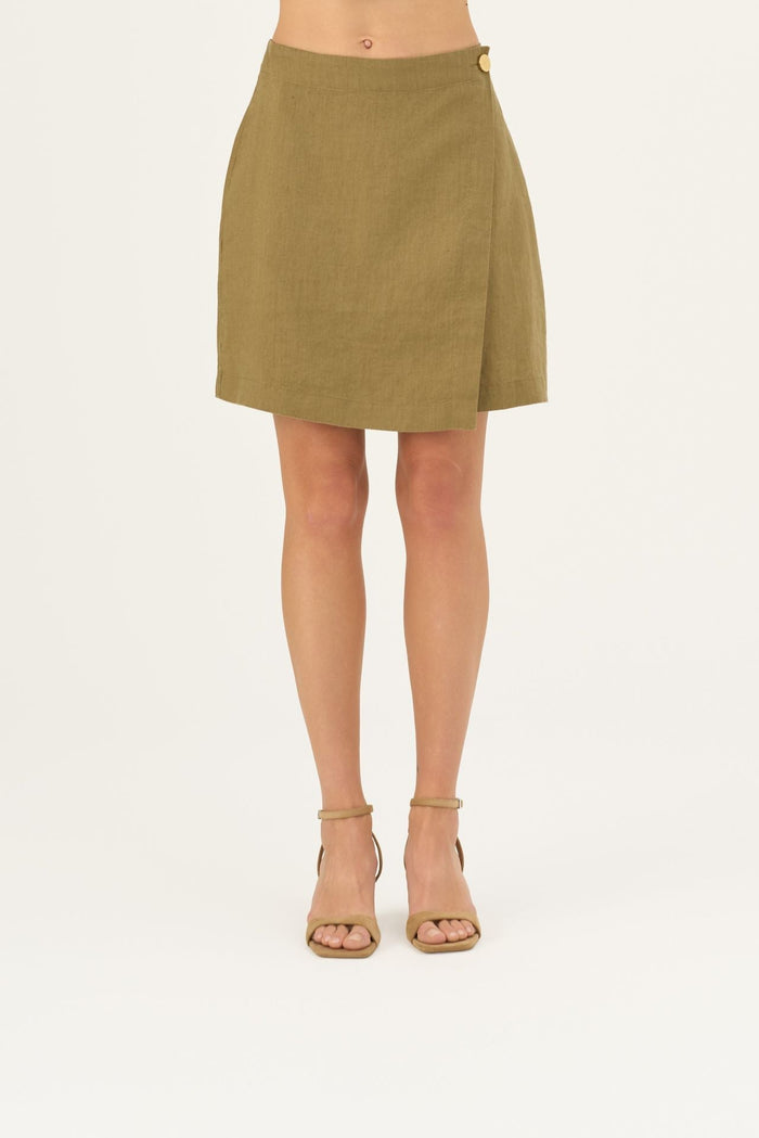 Olive Khaki Linen Lumen Skirt - Linen Tales Global