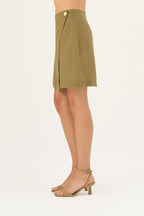 Olive Khaki Linen Lumen Skirt - Linen Tales Global