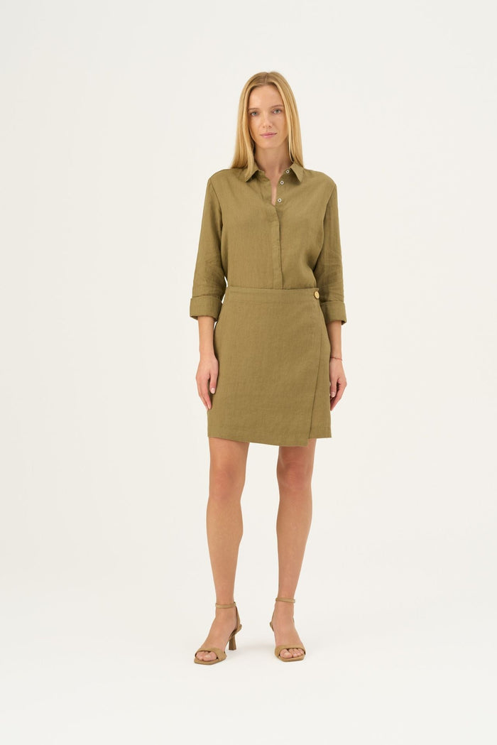 Olive Khaki Linen Lumen Skirt - Linen Tales Global