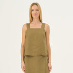Olive Khaki Linen Polka Top - Linen Tales Global