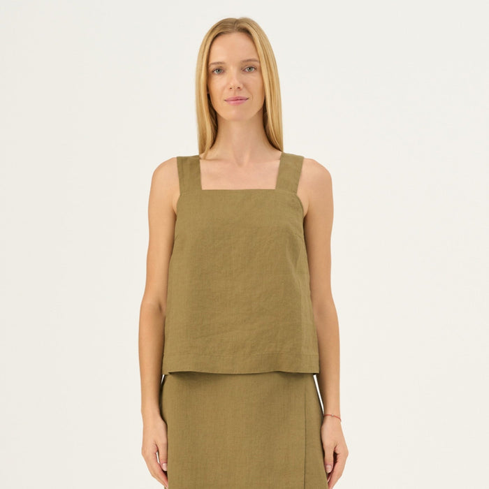 Olive Khaki Linen Polka Top - Linen Tales Global