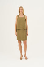 Olive Khaki Linen Polka Top - Linen Tales Global