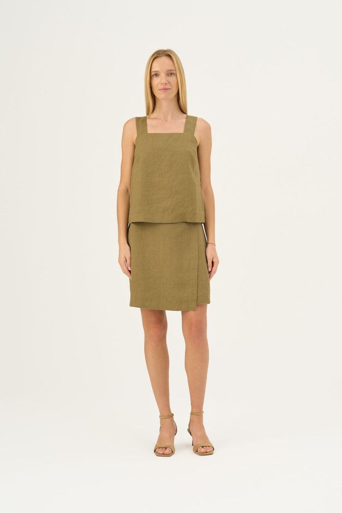 Olive Khaki Linen Polka Top - Linen Tales Global