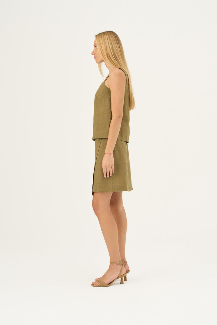 Olive Khaki Linen Polka Top - Linen Tales Global