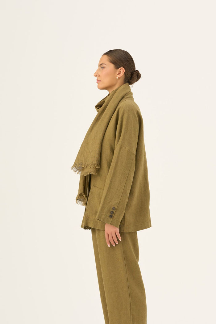 Olive Khaki Linen Woodbine Scarf - Linen Tales Global