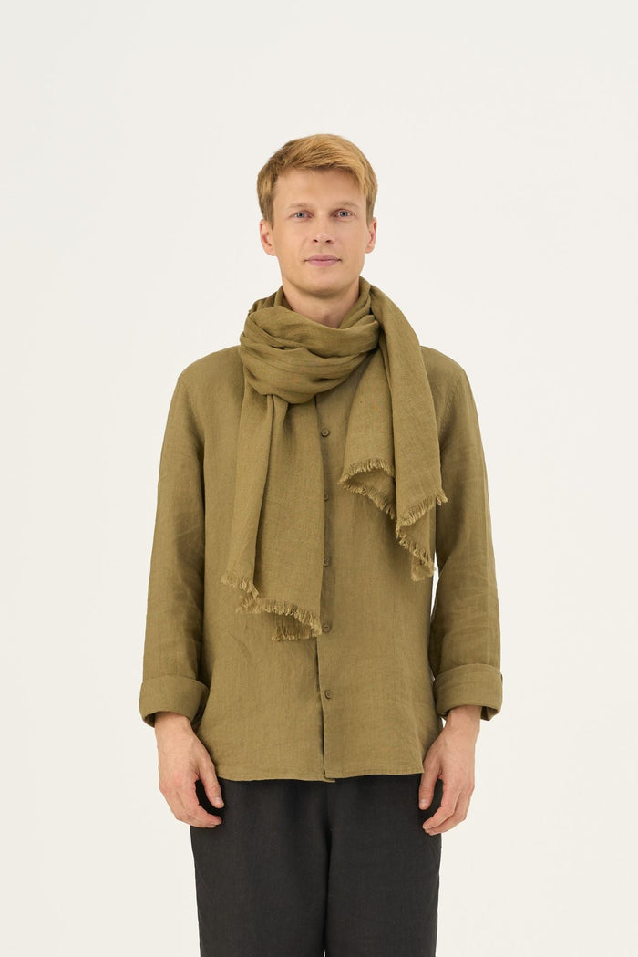 Olive Khaki Linen Woodbine Scarf - Linen Tales Global