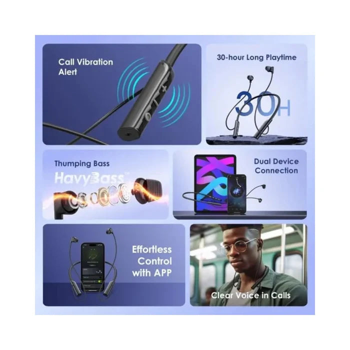 Oraimo Necklace Lite OEB-311 Neckband | IPX4 Water Resistance | Bluetooth v5.3 | 30 hrs Playtime | Noise Cancallation in Calls | Call Vibration Alert | Dual Device Connection