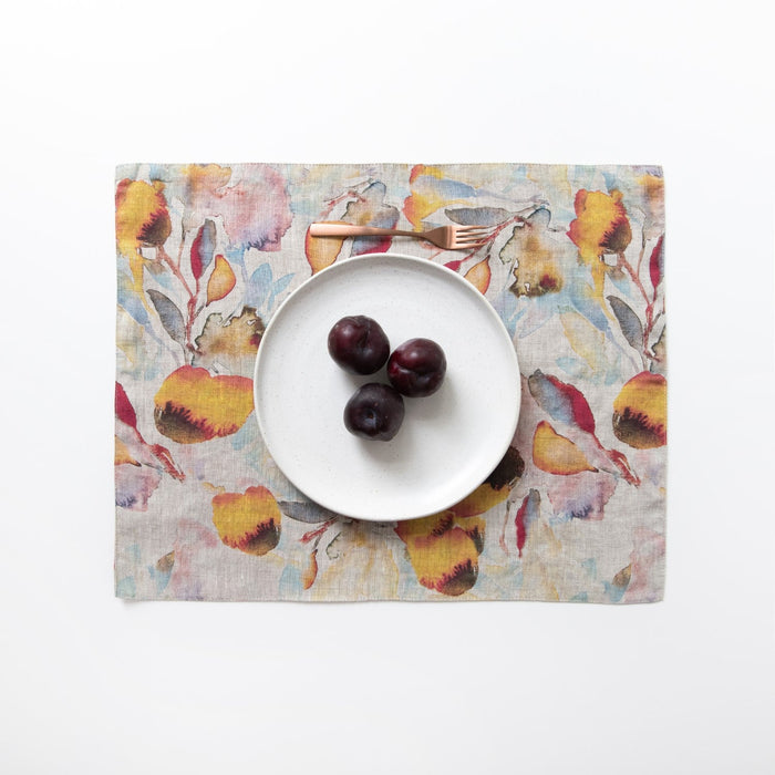 Orange Flow on Natural Linen Placemat - Linen Tales