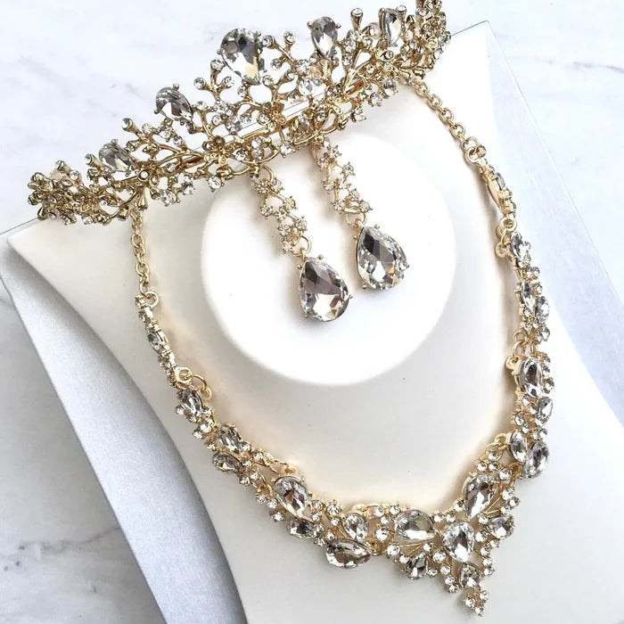 Wedding Jewelry and Accessories - Bridal 3-Piece Jewelry Set With Tiara - Available in Gold and Silver