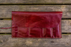 Personalized Leather Pen Roll - Red