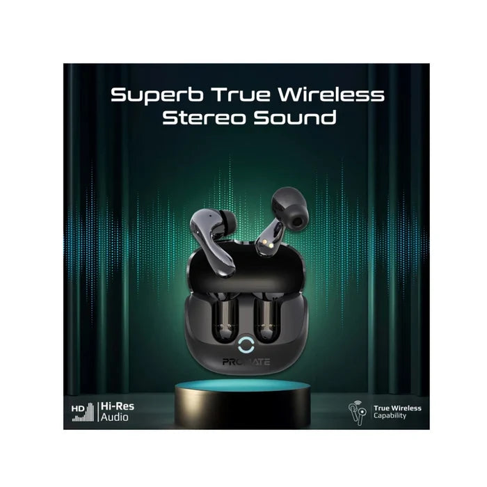 Promate Baton True Wireless Earbuds with Active and Environmental Noise Cancellation, Bluetooth 5.4, Low Latency Game Mode, 4 Mics for Superior Sound Quality, Transparency Mode, 40Hrs Playtime