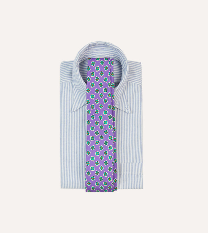 Purple Jumbled Tile Print Silk Self Tipped Tie