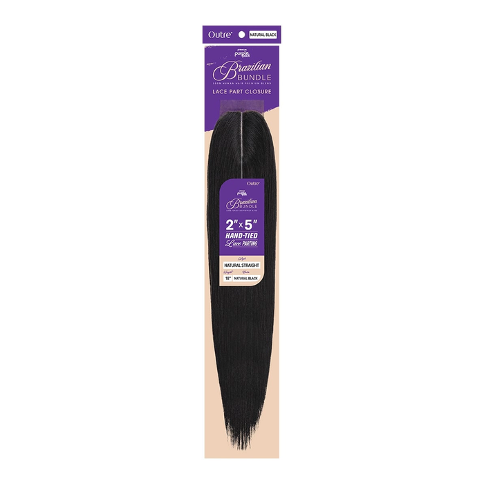 Purple Pack Brazilian Bundle Lace Closure 2X5 Natural Straight 18”