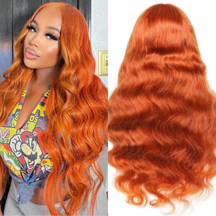 qvr wigs ginger orange body wave 4x4 lace closure pre-plucked human hair