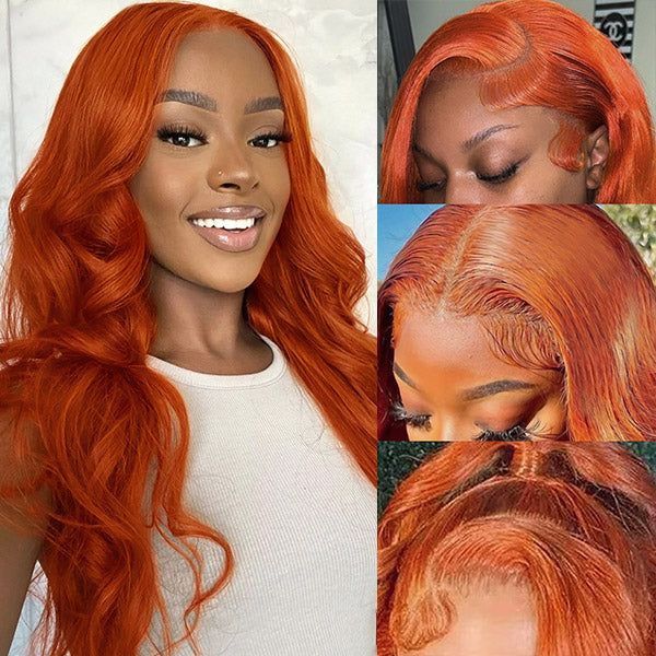 human hair wigs ginger orange body wave 4x4 lace closure with baby hair