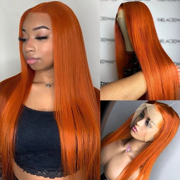 human hair wigs ginger orange 4x4 lace closure body wave pre-plucked with baby hair
