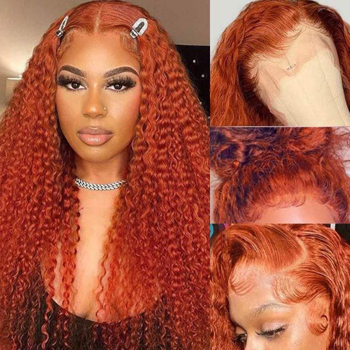 qvr wigs ginger orange curly 13x4 lace frontal human hair wig