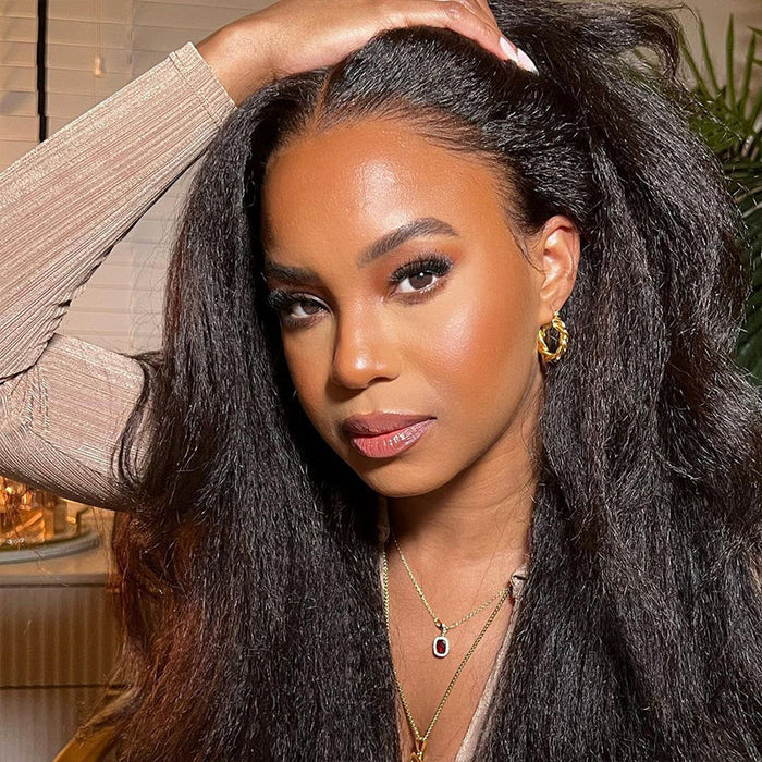 effortless wear and go glueless wig with defined yaki kinky straight texture