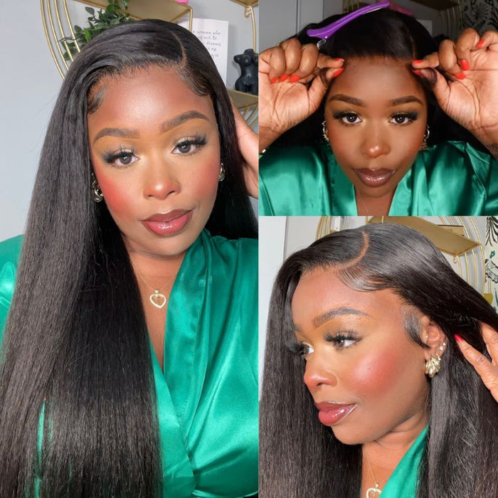 full-bodied yaki kinky straight human hair wear and go glueless wigs